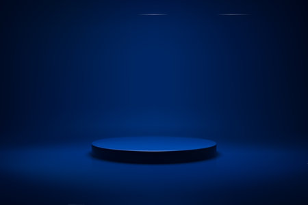 Clean product stand on deep blue backdrop with soft lighting and shadowsのイラスト素材