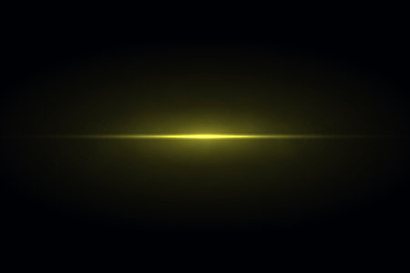 Yellow horizontal light flare in black abstract spaceのイラスト素材