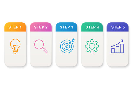 Colorful vertical infographic cards with outlined icons and flat clean layoutのイラスト素材