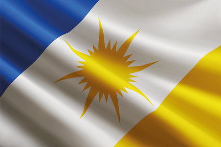 Tocantins flag waving in the wind, realistic detailed silk texture. State of Brazilのイラスト素材
