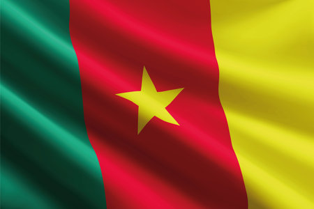 Cameroon national flag waving in the wind, realistic detailed silk textureのイラスト素材