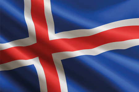 Iceland national flag waving in the wind, realistic detailed silk textureのイラスト素材