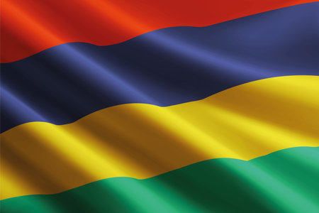 Mauritius national flag waving in the wind, realistic detailed silk textureのイラスト素材