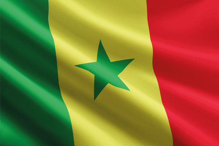 Senegal national flag waving in the wind, realistic detailed silk textureのイラスト素材