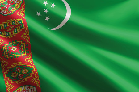 Turkmenistan national flag waving in the wind, realistic detailed silk textureのイラスト素材