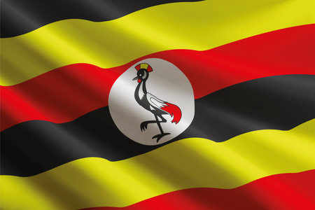 Uganda national flag waving in the wind, realistic detailed silk textureのイラスト素材