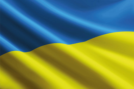 Ukraine national flag waving in the wind, realistic detailed silk textureのイラスト素材