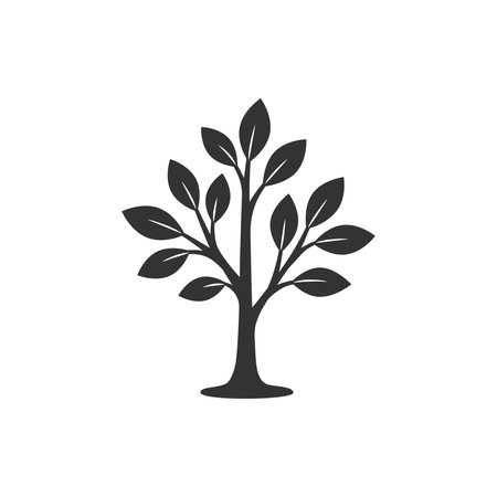 Simple silhouette tree icon featuring curved trunk and symmetrical leafy branchesのイラスト素材