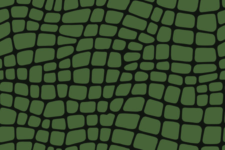 Seamless crocodile skin pattern featuring dark green irregular scales on solid green color background.のイラスト素材