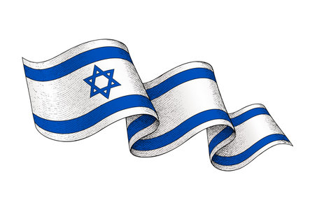 Israel national flag waving ribbon shape with engraved vintage textureのイラスト素材