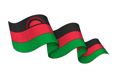 Malawi national flag waving ribbon shape with engraved vintage textureのイラスト素材