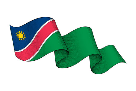 Namibia national flag waving ribbon shape with engraved vintage textureのイラスト素材