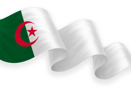 Algeria waving flag with bright colors on clean backgroundのイラスト素材