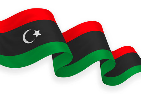 Libya waving flag with bright colors on clean backgroundのイラスト素材