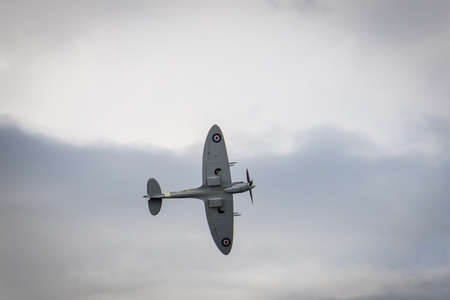 Taby Orebro Sweden Sept 02 2017 Air show an old spitfire mk XVI fighter aircraft airplane flyingのeditorial素材