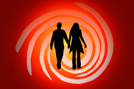 Silhouette of the guy and the girl  A beautiful art background の写真素材