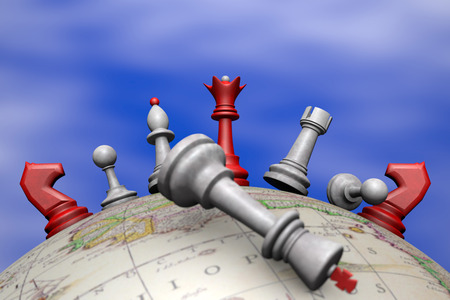 Symbolic frame  political upheaval   Chess on the globe の写真素材