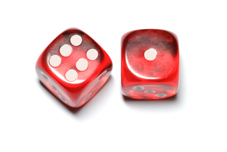 Red glass cubes  two pieces   A white isolated background の写真素材