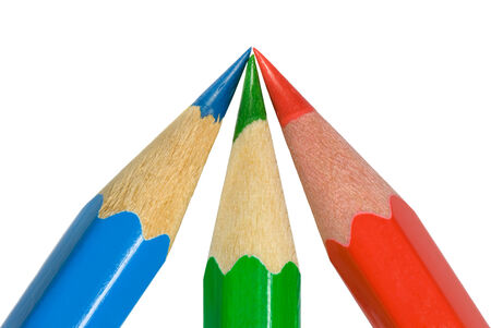 Three sharp color pencils  on a white background  の写真素材