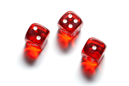 Red glass cubes  three pieces   A white isolated background の写真素材