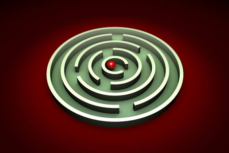 Red ball in the center of the green maze. Artistic background.の写真素材
