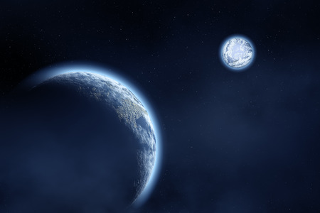 Space landscape : earth and moon (image created in Photoshop ).の写真素材