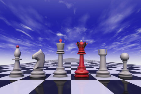 Chess on the background of the dramatic sky. 3D-image.の写真素材