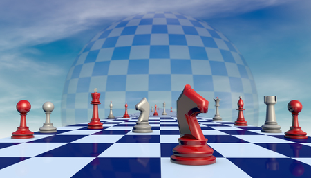 Chess pieces on a chessboard long (fantastic background).の写真素材