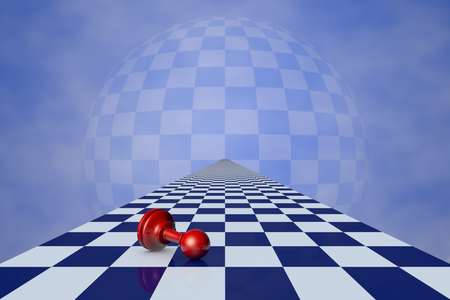 Red pawn on the chessboard long (fantastic background).の写真素材