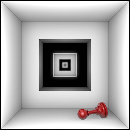 Red pawn in black and white tunnel. The space and infinity.の写真素材