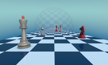 Chess pieces on a fantastic turquoise background. Lyrical scene.  3d illustration. Available in high-resolution and several sizes to fit the needs of your project.の写真素材