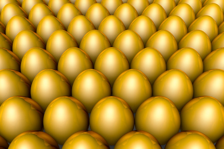 Golden eggs. Conceptual illustration. Available in high-resolution and several sizes to fit the needs of your project. Background layout with free text space. 3D illustration renderの写真素材