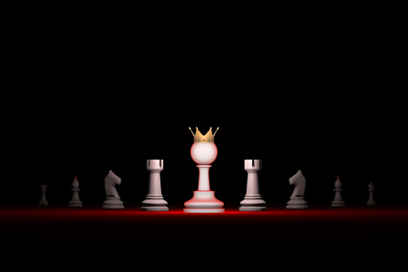 Prompt career. Horizontal chess composition. Standing Out from the Crowd. Available in high-resolution and several sizes to fit the needs of your project. 3D renderi illustration. Black background layout with free text space.の写真素材