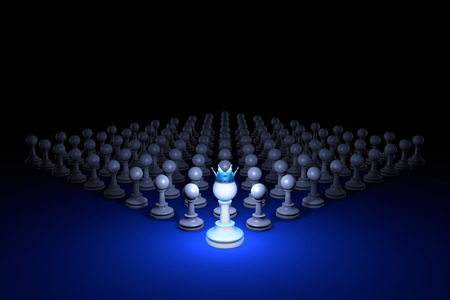 Chess composition. Standing Out from the Crowd. Available in high-resolution and several sizes to fit the needs of your project. 3D rendering illustration. Black background layout with free text space.の写真素材