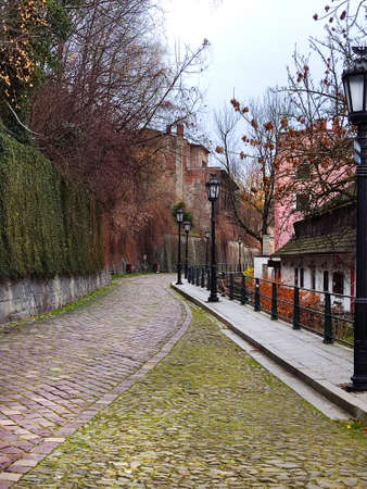 Romantic street in the city of Cieszynの写真素材