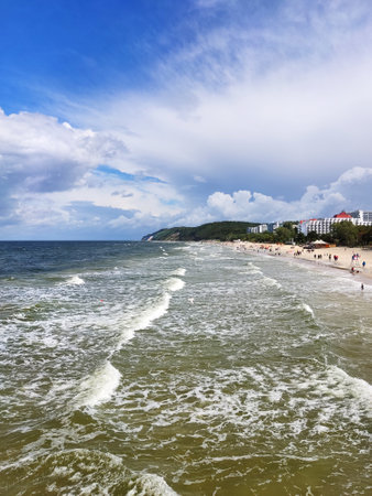 View of the Baltic Sea from the pier in Midzyzdrojeの写真素材