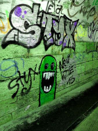 Photo of various graffiti in the tunnelのeditorial素材