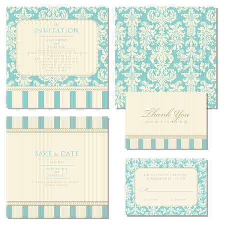 Set of wedding invitations and announcements with vintage background artwork Set of wedding invitations and announcements with vintage background artwork