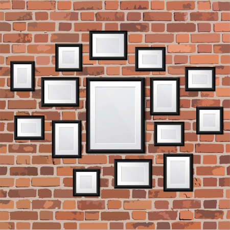Set realistic frames on wall illustrationのイラスト素材