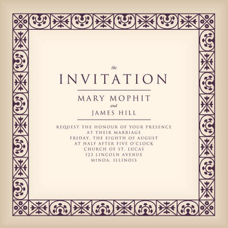 Invitation with border frame in Renaissance style. Template framework Wedding invitations or announcements with vintage background artworkのイラスト素材