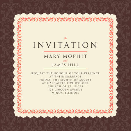 Invitation with a rich background in Renaissance style. Template framework Wedding invitations or announcements with vintage background artwork. Ornate damask backgroundのイラスト素材