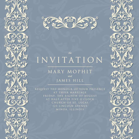 Invitation with a rich background in Renaissance style. Template framework Wedding invitations or announcements with vintage background artwork. Ornate damask backgroundのイラスト素材