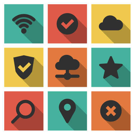 Flat design modern vector illustration icons set of internet and technology in stylish colors. Isolated on white backgroundのイラスト素材