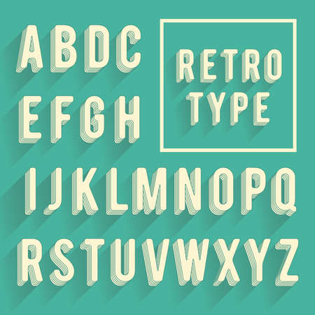 Retro poster alphabet. Retro font with shadow. Latin alphabet lettersのイラスト素材