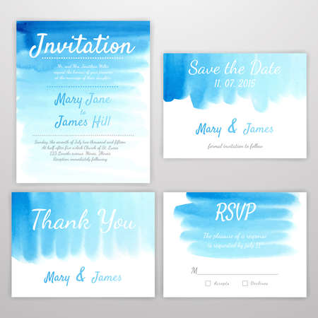 Set of Wedding Invitation with watercolor backgroundのイラスト素材