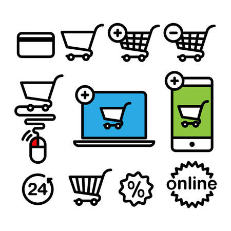 Online shopping icons. Set pictogram supermarket servicesのイラスト素材