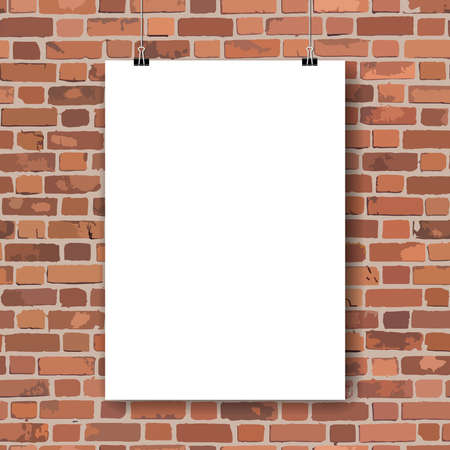 Blank paper poster on red brick wall. Vector illustrationのイラスト素材