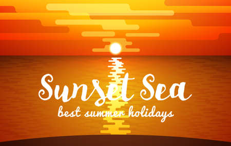 View of Sunset Sea. Vector illustrationのイラスト素材