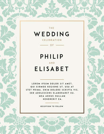 Vintage Wedding Invitation template. Modern design. Wedding Invitation design with damask background. Tradition decoration for wedding. Vector illustrationのイラスト素材