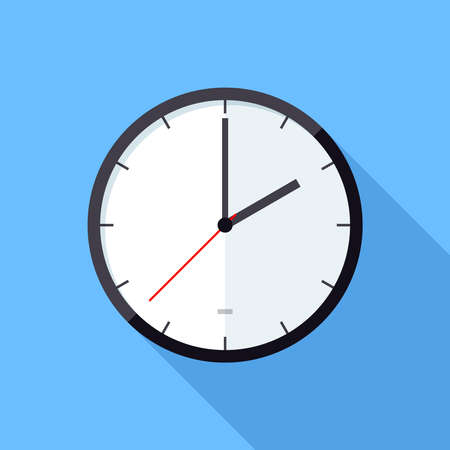 Clock icon. Flat Design vector icon. Vector illustration Clock on blue background with long shadowのイラスト素材
